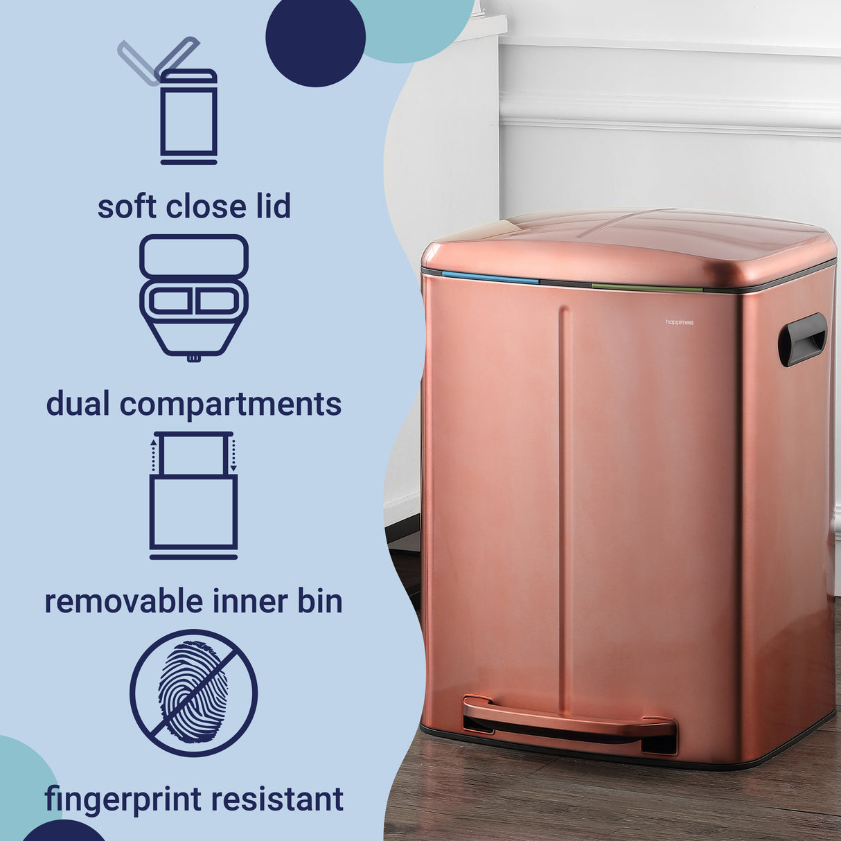 Marco Rectangular Double Bucket Trash Can with Soft-Close Lid System