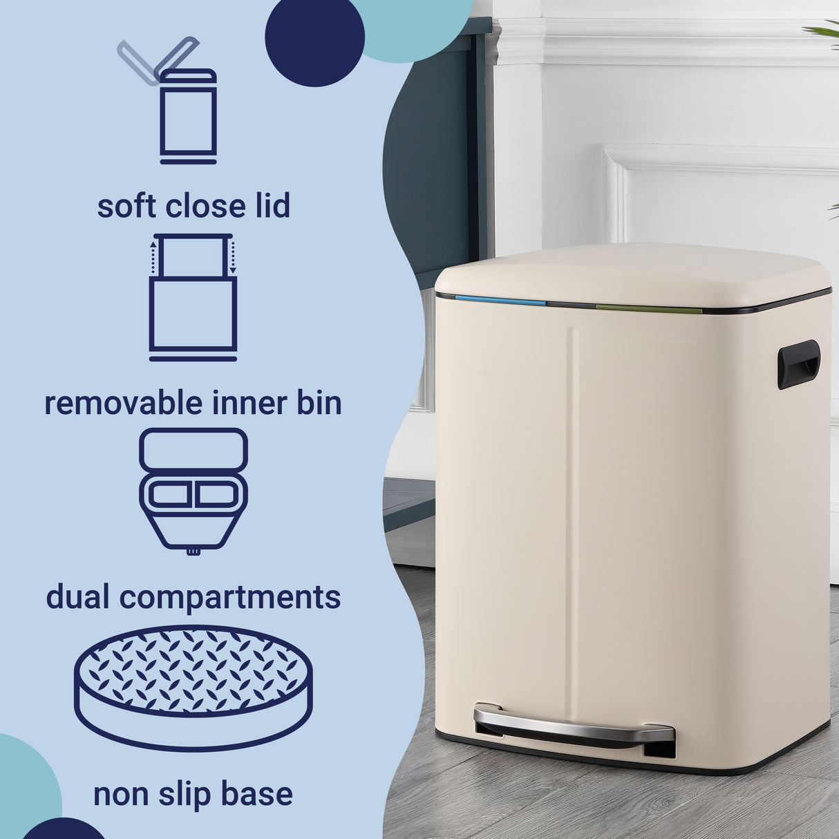 Marco Rectangular Double Bucket Trash Can with Soft-Close Lid