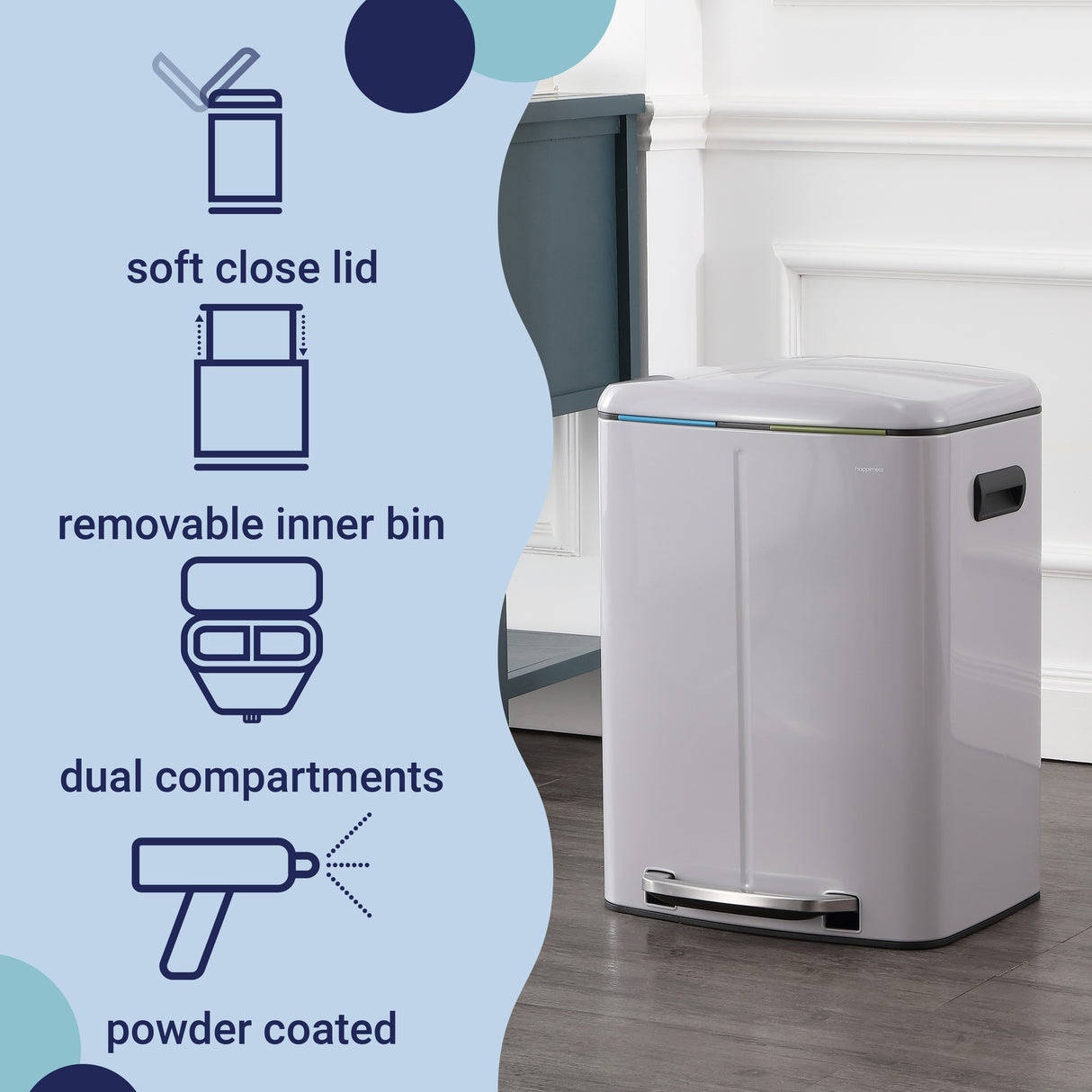 Marco Rectangular Double Bucket Trash Can with Soft-Close Lid
