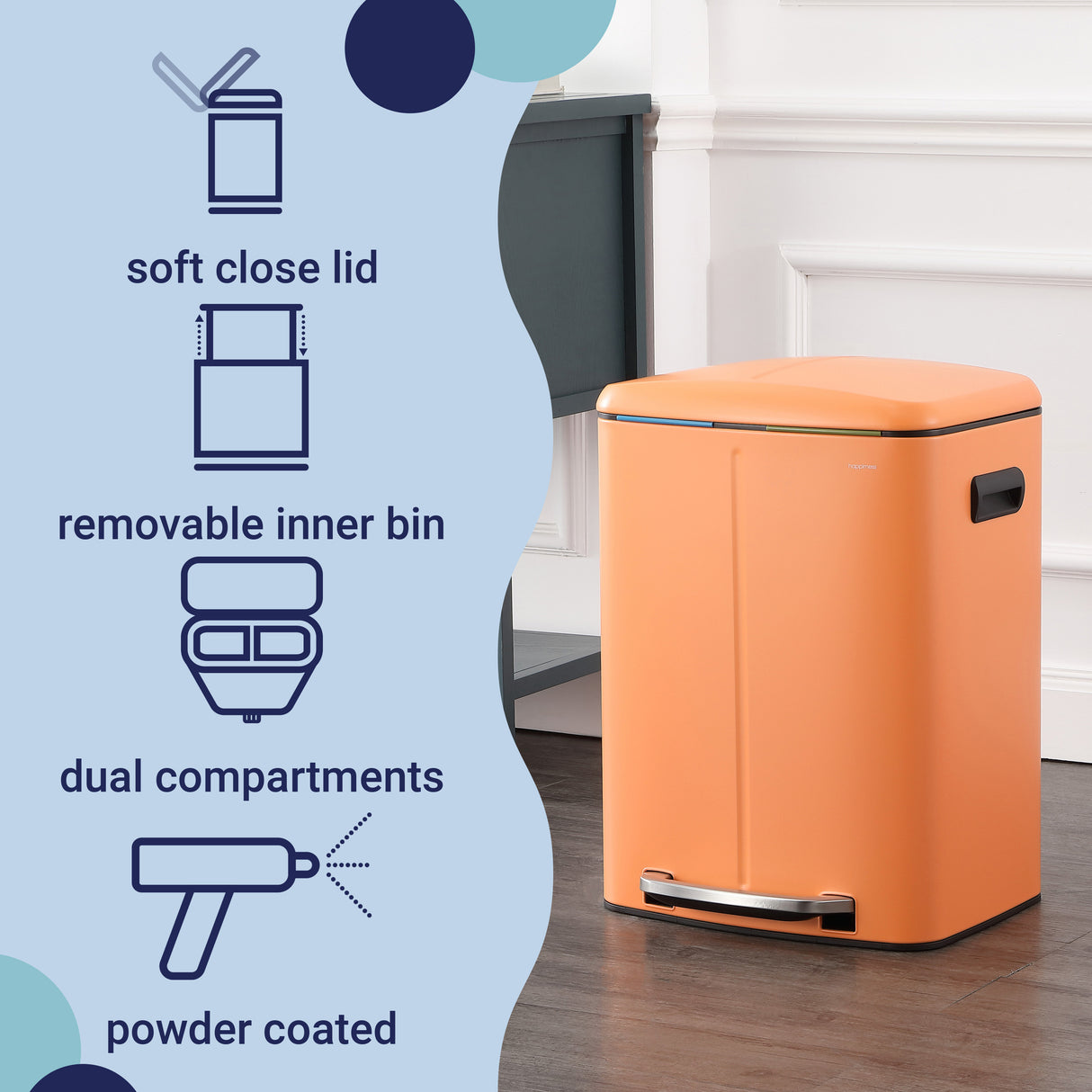 Marco Rectangular Double Bucket Trash Can with Soft-Close Lid