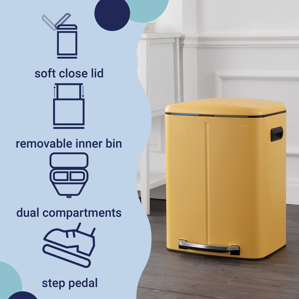 Marco Rectangular Double Bucket Trash Can with Soft-Close Lid