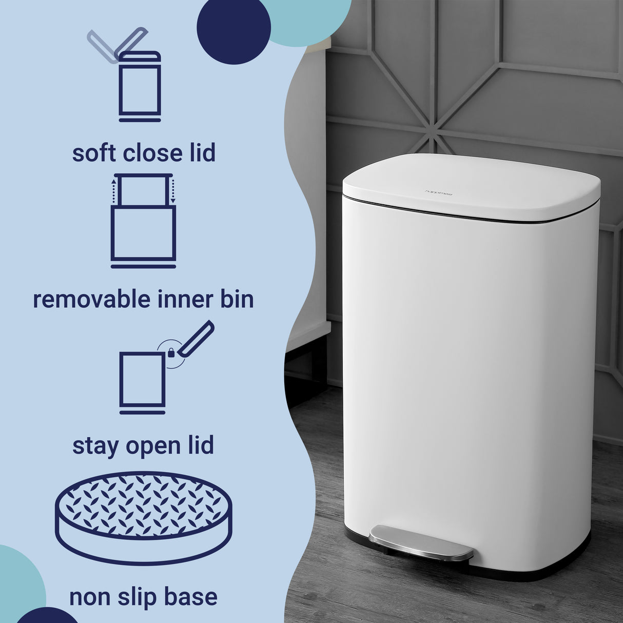 Connor Rectangular Trash Can with Soft-Close Lid and FREE Mini Trash Can Set
