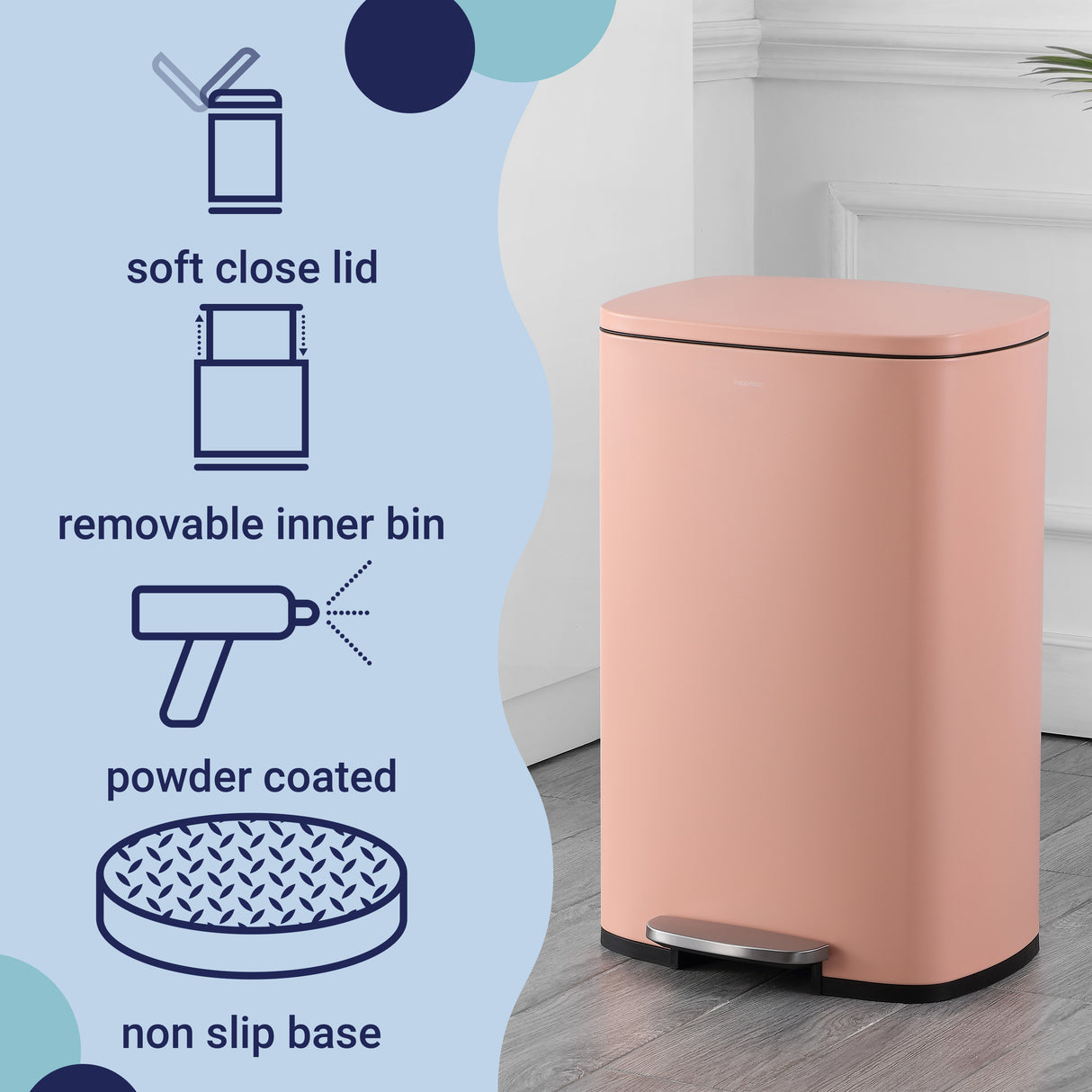 Connor Rectangular Trash Can with Soft-Close Lid and FREE Mini Trash Can