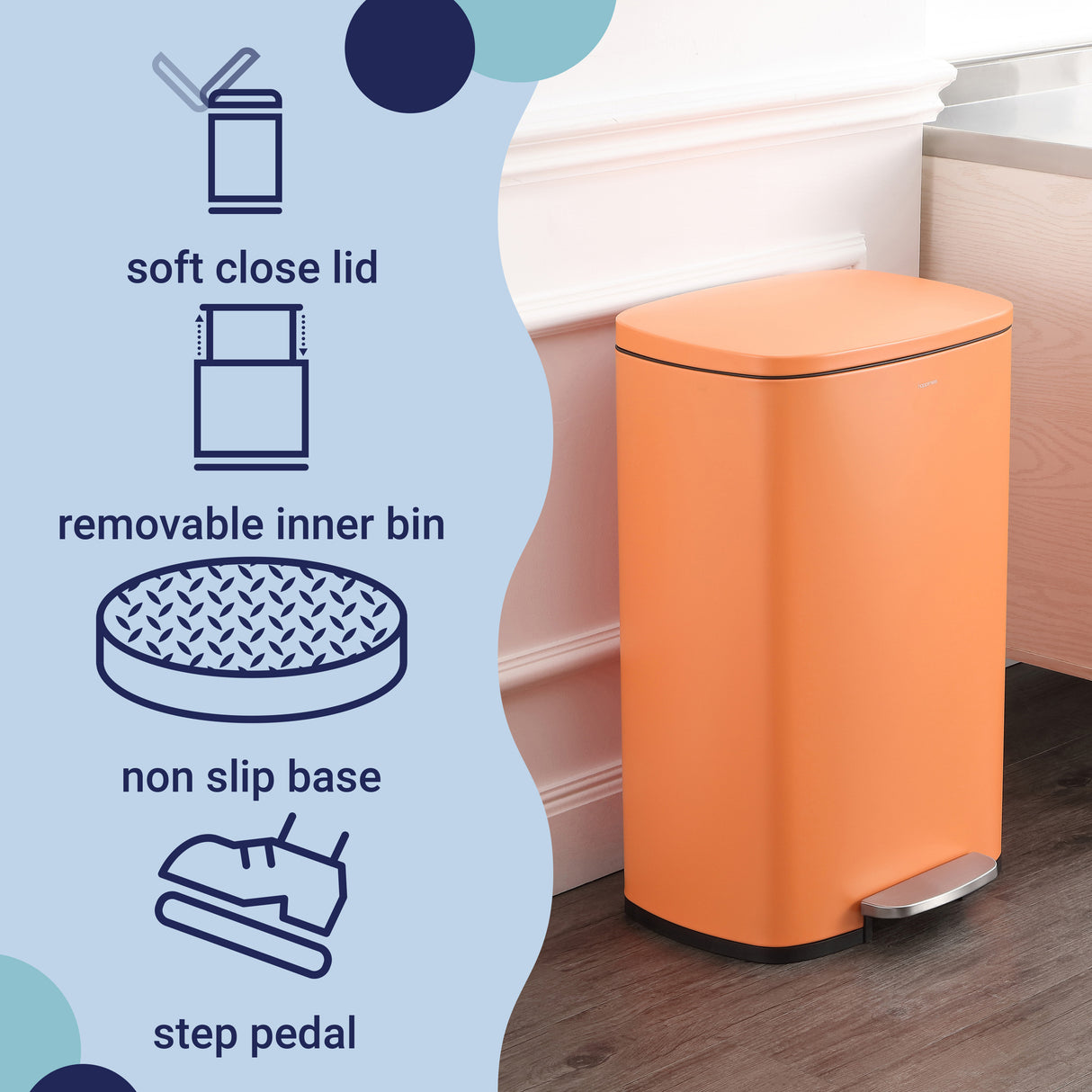Connor Rectangular Trash Can with Soft-Close Lid and FREE Mini Trash Can