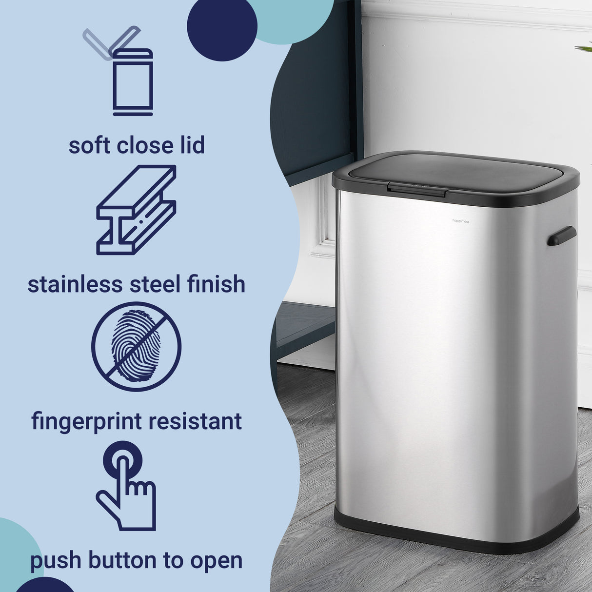 Tammi Kitchen Slim Metal Push Button Trash Can