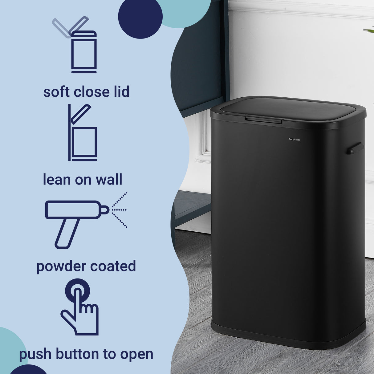 Tammi Kitchen Slim Metal Push Button Trash Can