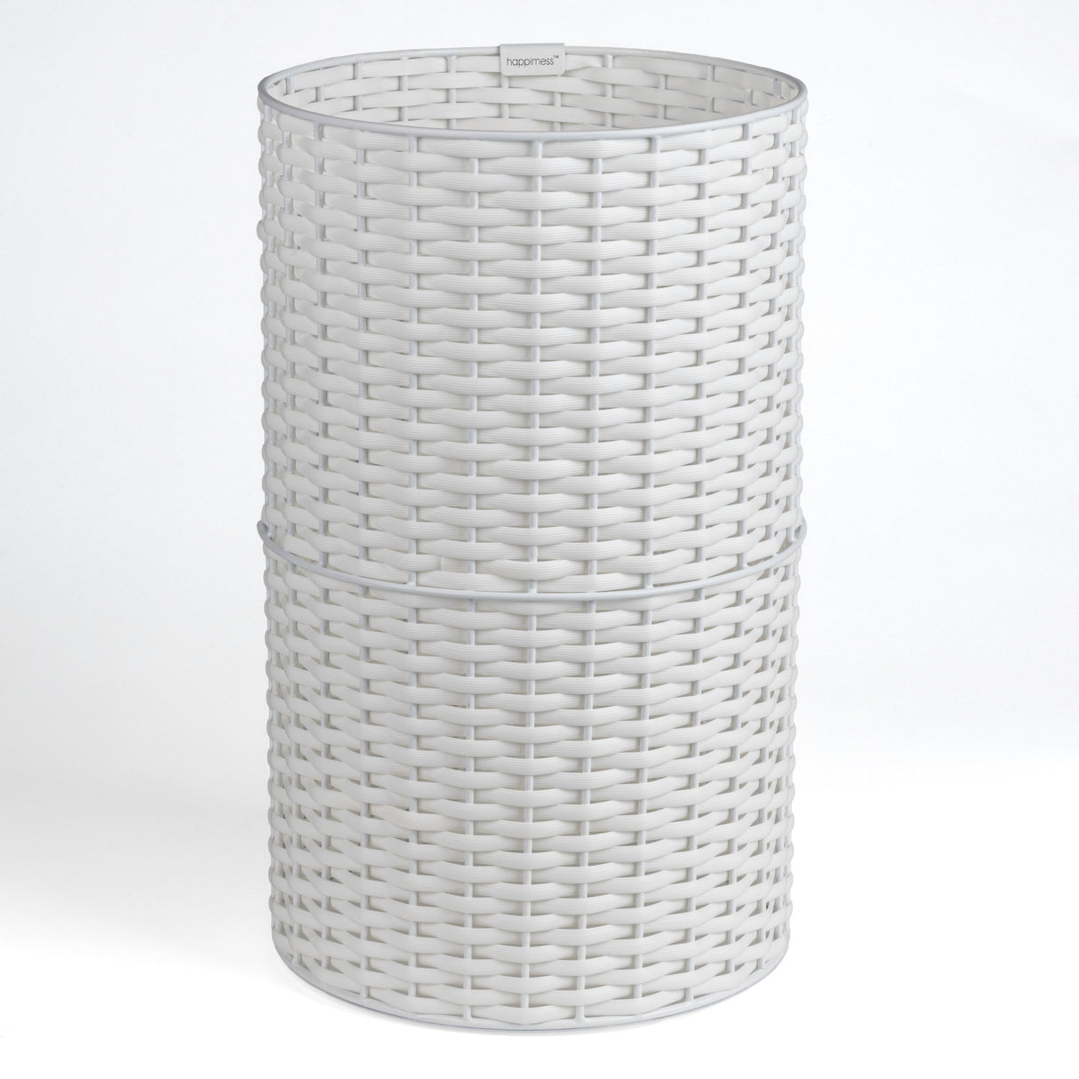 Cecil Modern Faux Wicker Cylinder Waste Basket