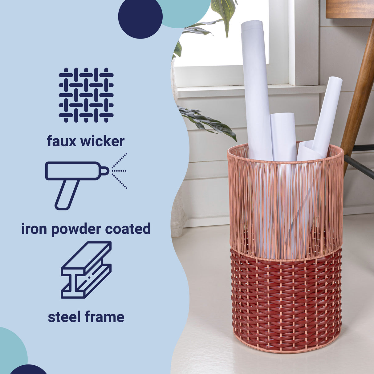 Harper Modern 2-Tone Faux Wicker Cylinder Outdoor Trash Can