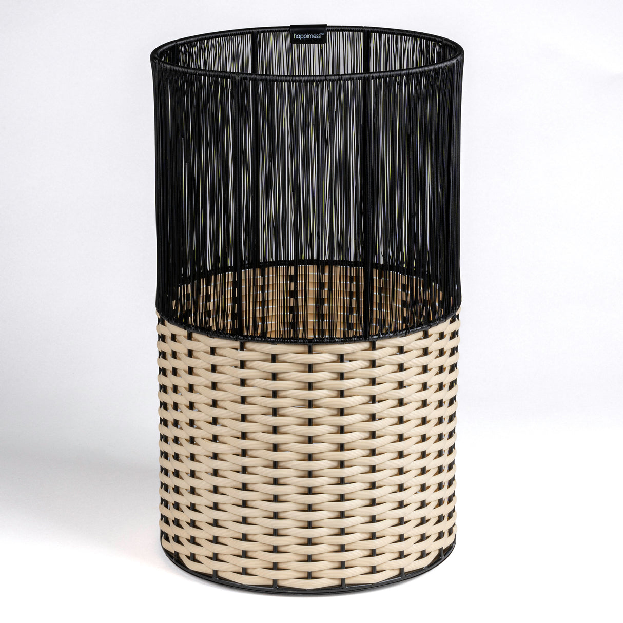 Harper Modern 2-Tone Faux Wicker Cylinder Outdoor Trash Can