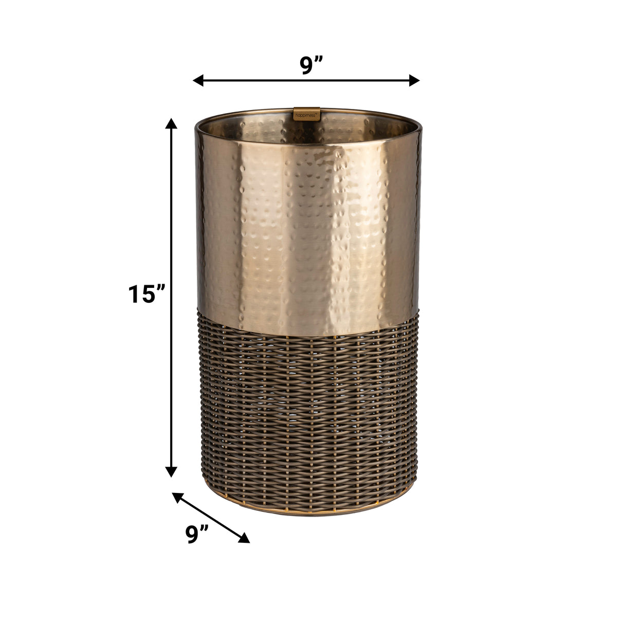 Asher Modern 2-Tone Faux Wicker/Metal Cylinder Waste Basket