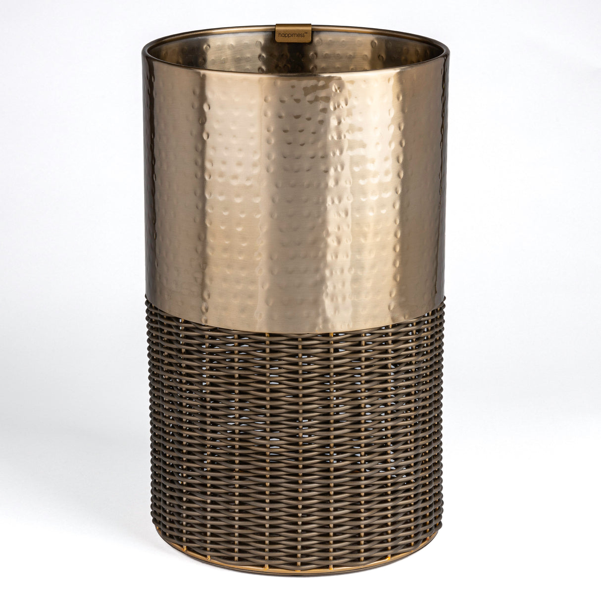 Asher Modern 2-Tone Faux Wicker/Metal Cylinder Waste Basket