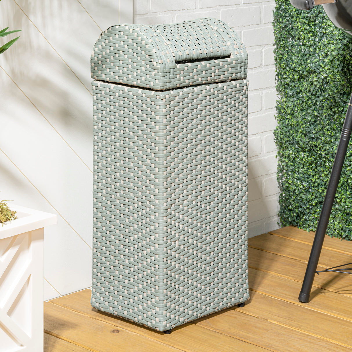 Darla all-weather wicker/metal swing top hideaway outdoor trash can