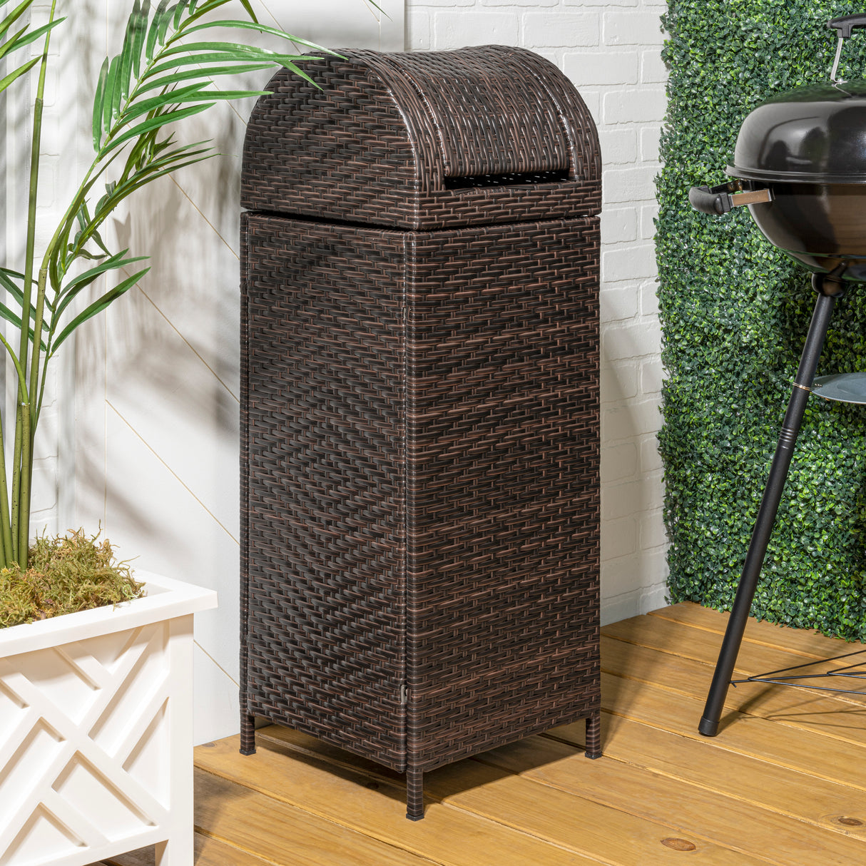 Ellison all-weather wicker/metal swing top hideaway outdoor trash can