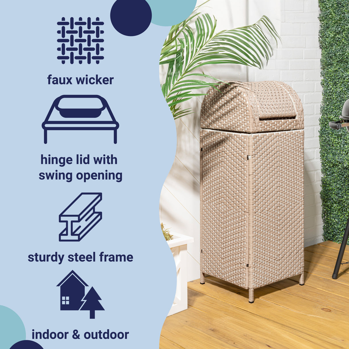Ellison all-weather wicker/metal swing top hideaway outdoor trash can