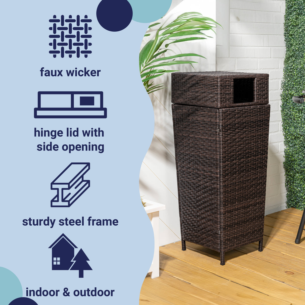 Keaton modern all-weather wicker/metal lidded hideaway outdoor trash can