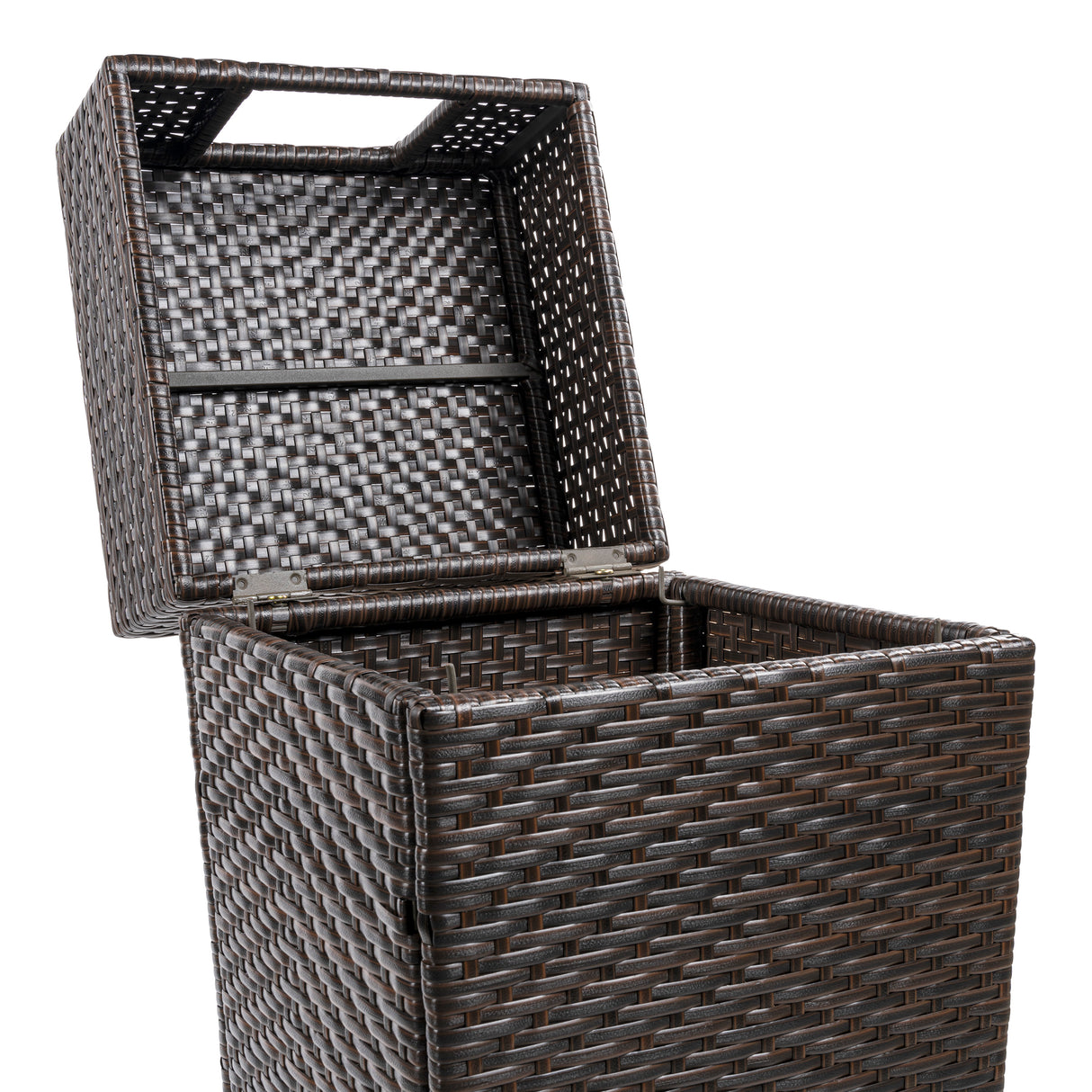 Keaton modern all-weather wicker/metal lidded hideaway outdoor trash can