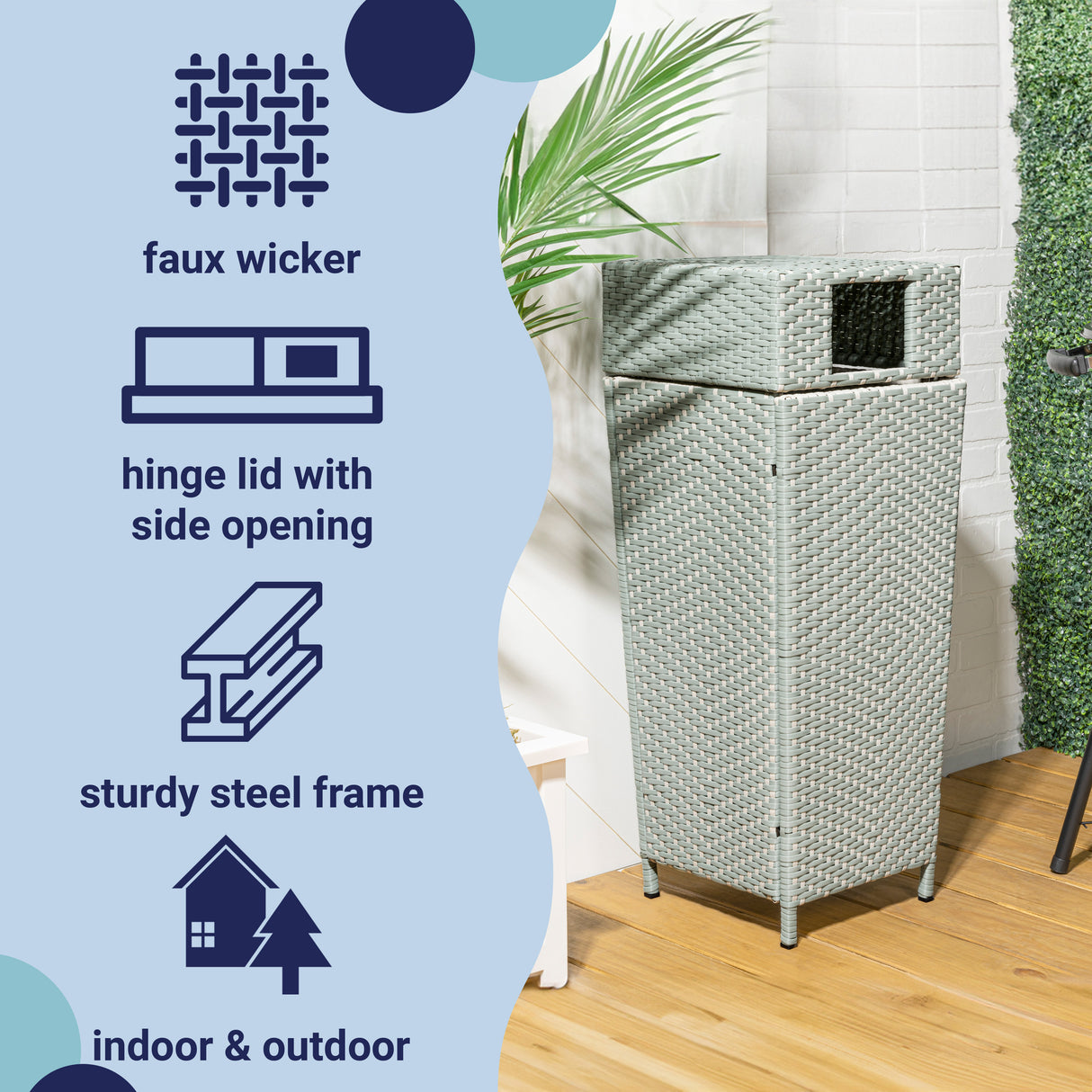 Keaton modern all-weather wicker/metal lidded hideaway outdoor trash can