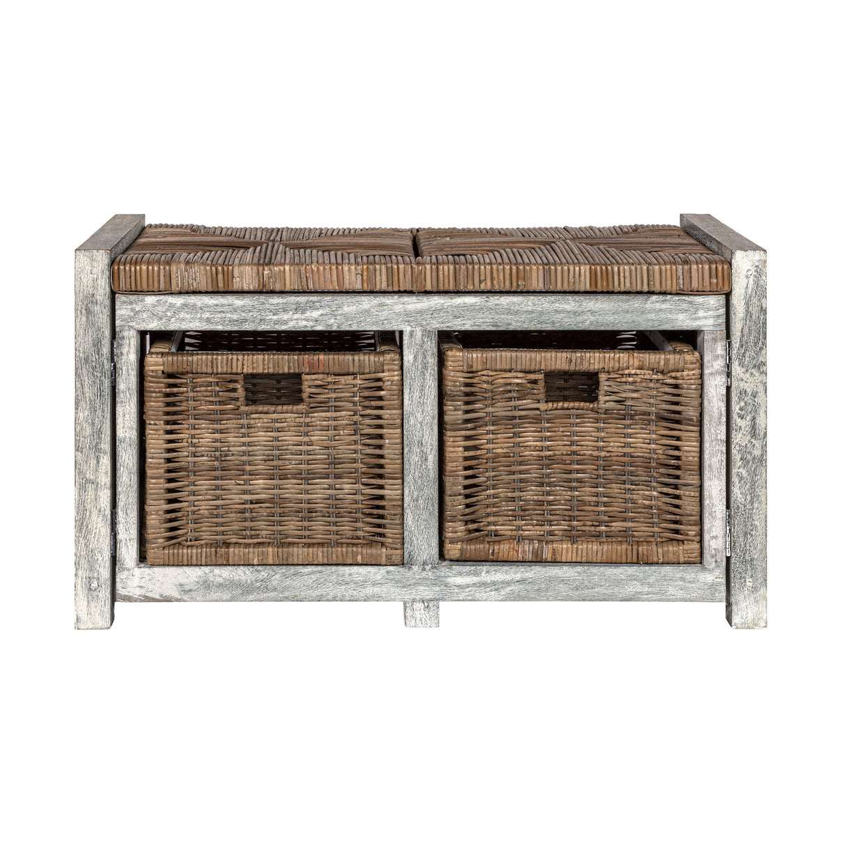 Rustic 2 Drawer Wicker Storage Bench