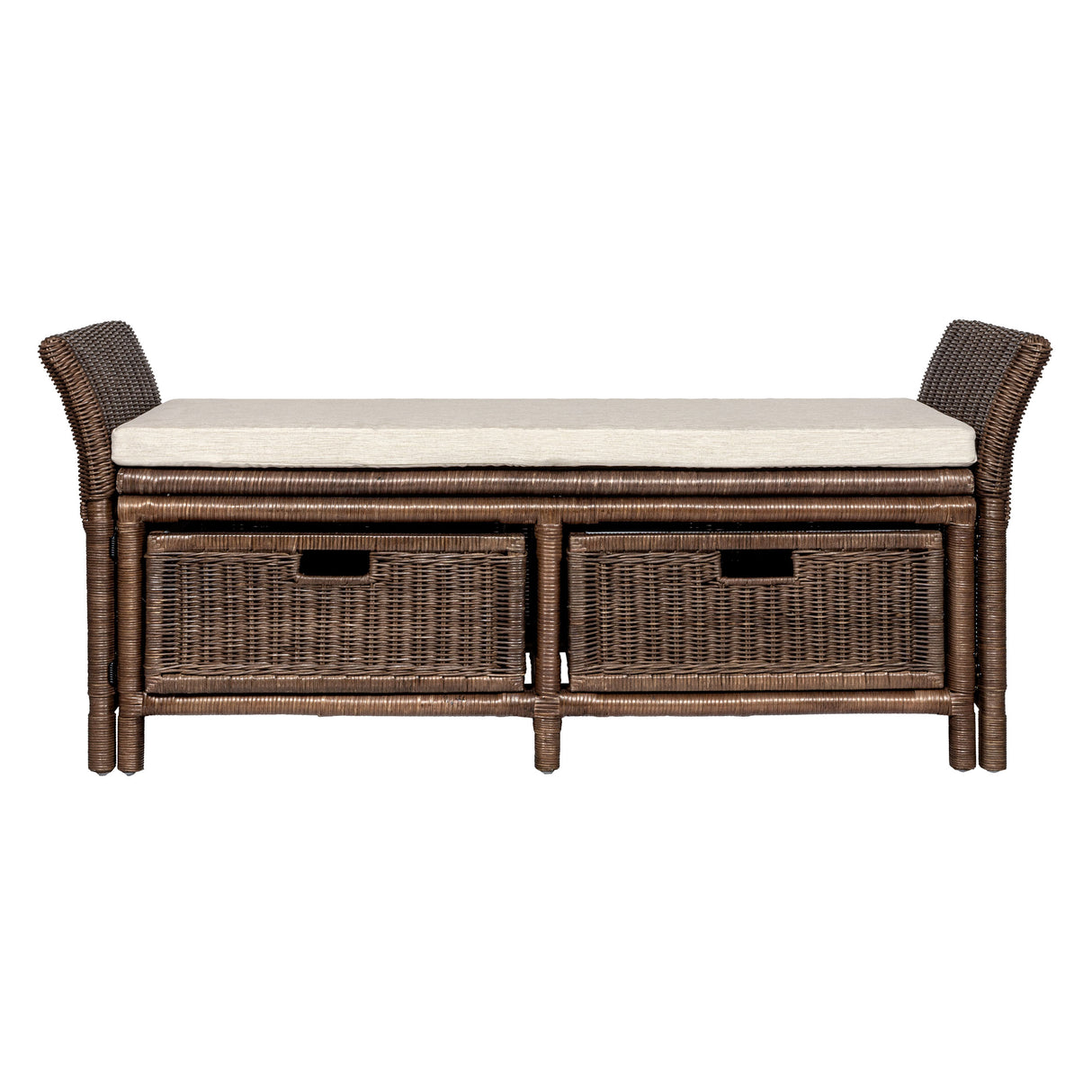 Tropic 2 Drawer Wicker Storage Bench wih Linen Cushion