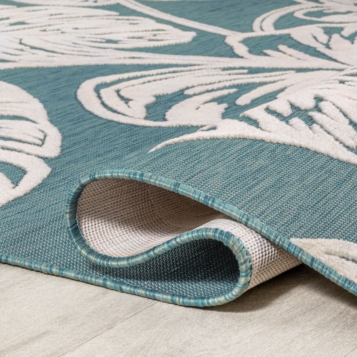 Tobago High-Low Two-Tone Monstera Leaf Indoor/Outdoor Runner Rug