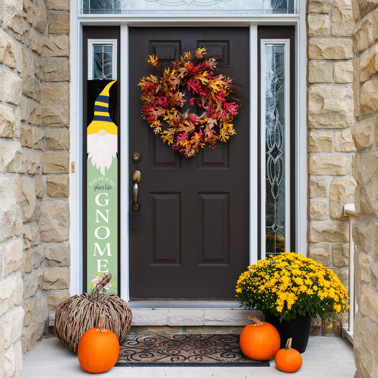 72IN There's No Place Like Gnome Outdoor Porch Sign Black