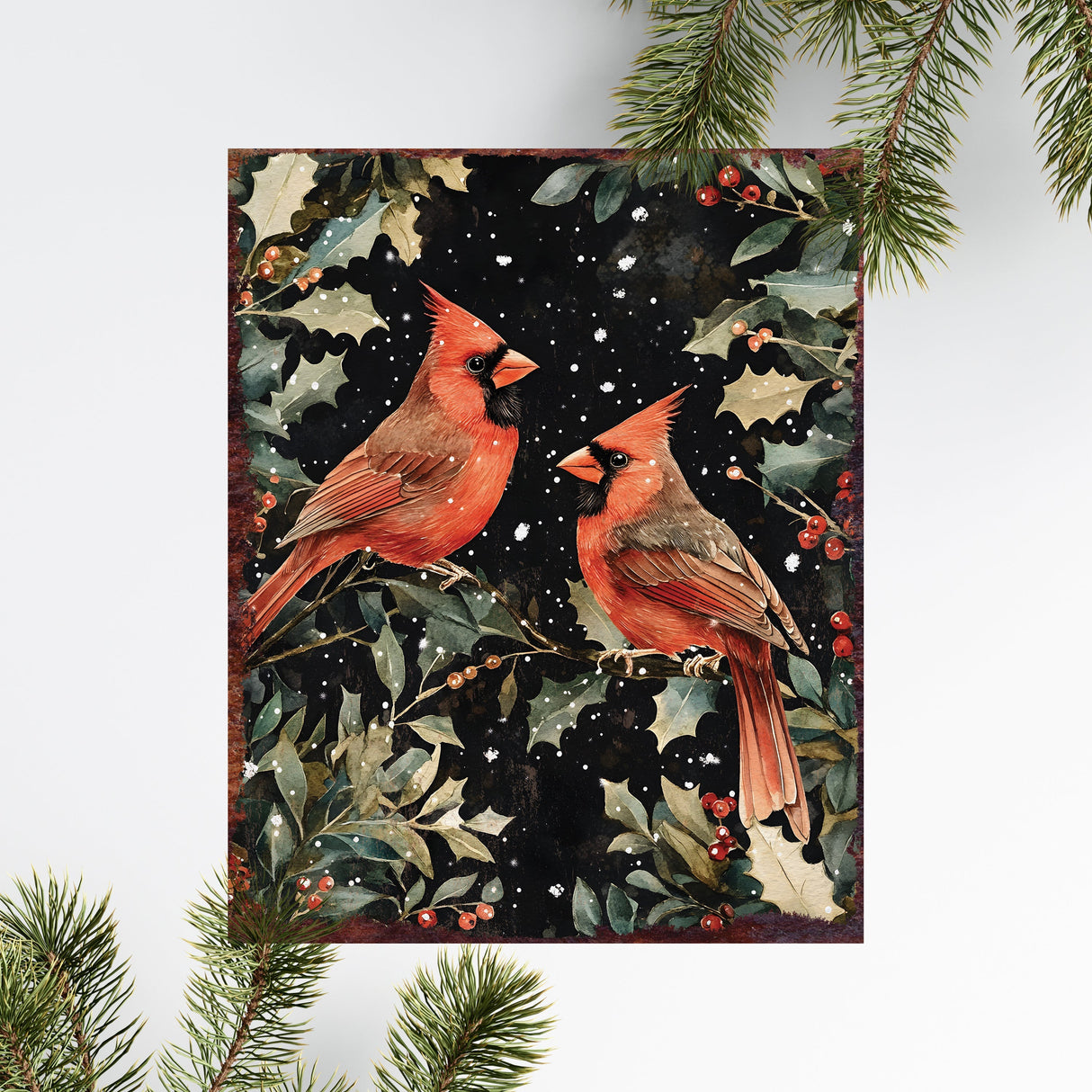 15in Christmas Cardinals Table Decor | Holiday Tabletop Decoration | Wooden Indoor Party Decor | 15x12in