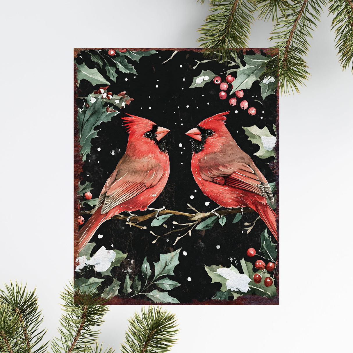 15in Christmas Cardinals Table Decor | Holiday Tabletop Decoration | Indoor Party Decor | 15x12in