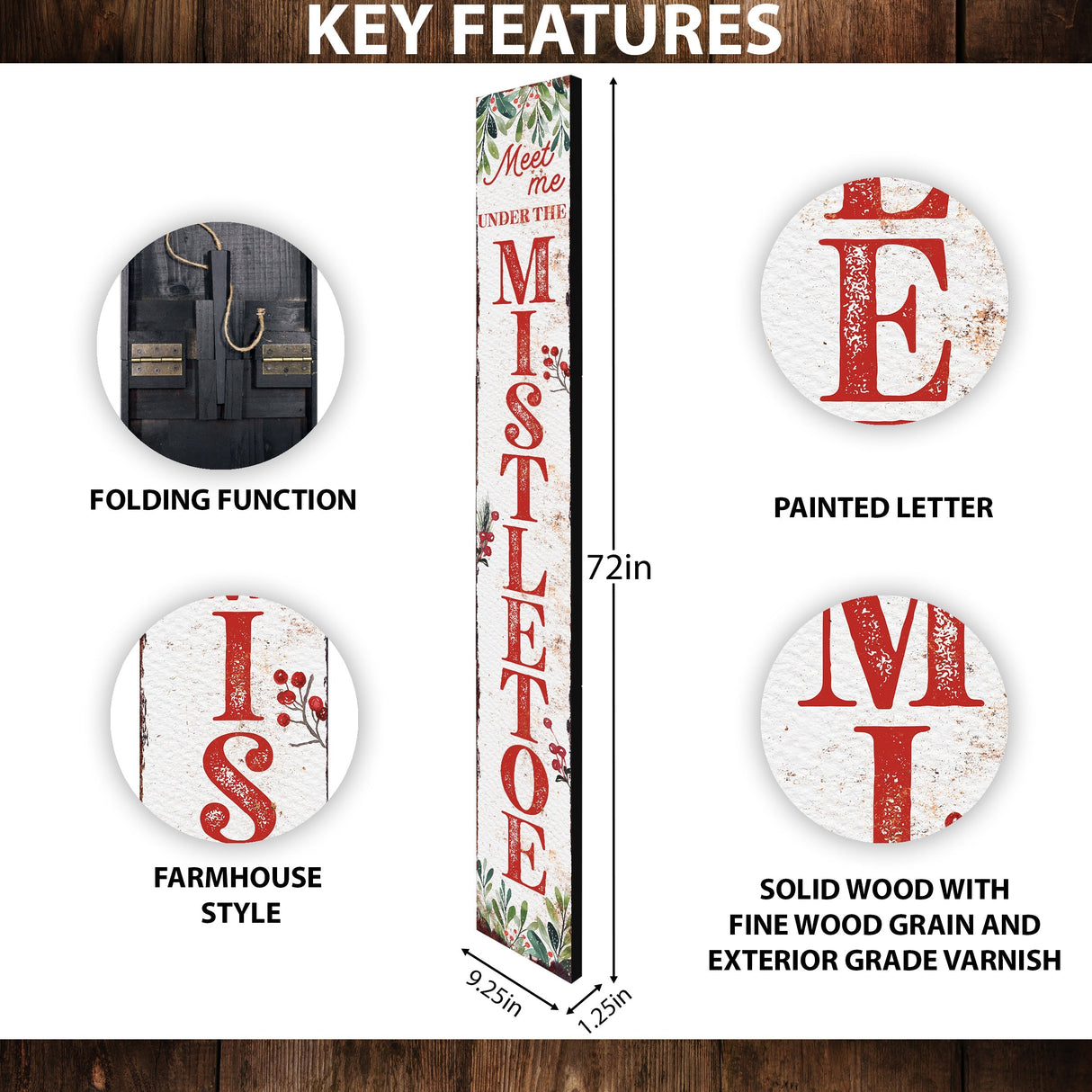 72in Christmas Porch Sign | “Meet Me Under the Mistletoe” Decoration | Foldable Wooden Entryway Decor