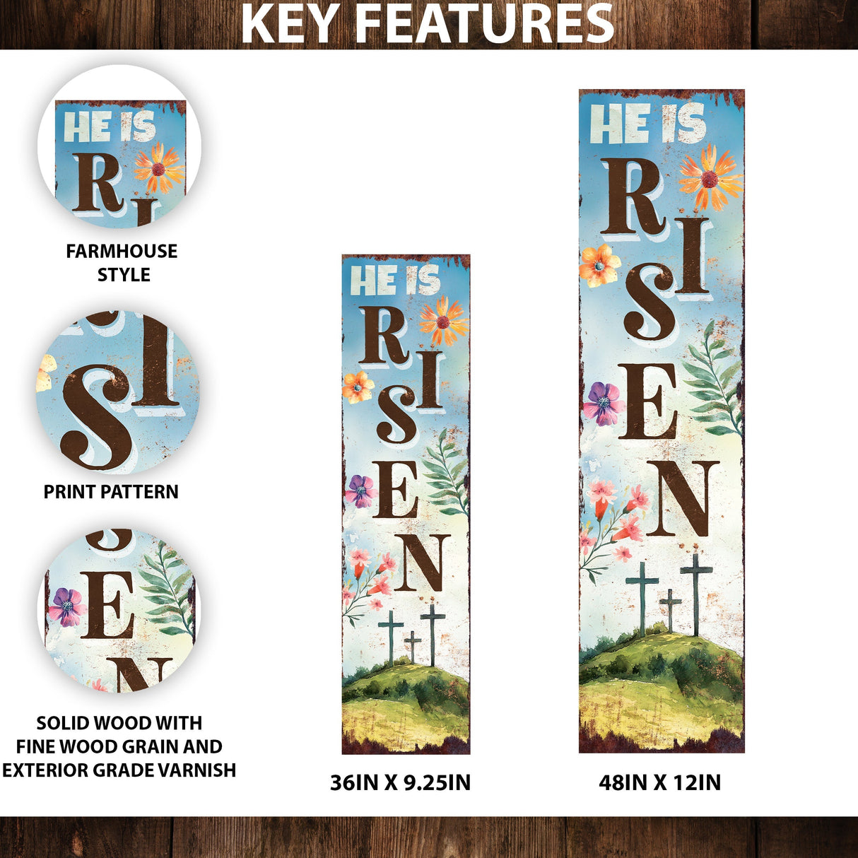 He is Risen Religious Porch Sign | Front Porch Decor | Entryway Sign for Easter | 2 Sizes