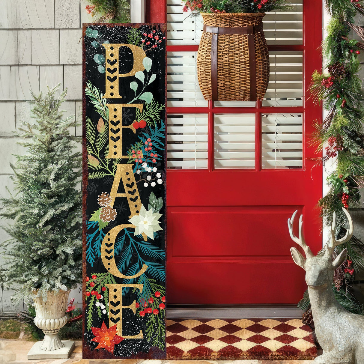 Joy/Peace/Happy New Year Porch Sign | Christmas Welcome Sign | Rustic Farmhouse Entryway Board | 3 Sizes Patterns