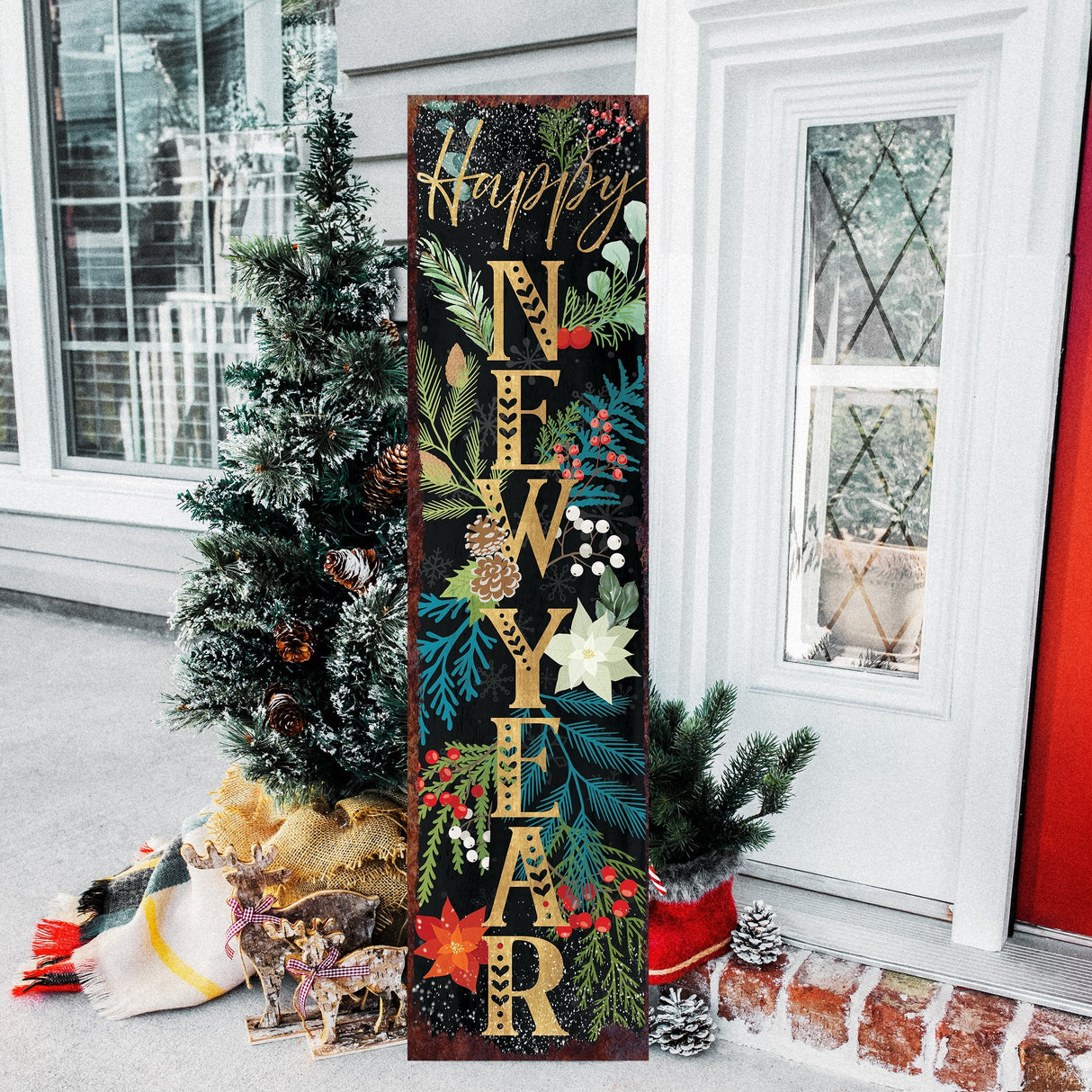 Joy/Peace/Happy New Year Porch Sign | Christmas Welcome Sign | Rustic Farmhouse Entryway Board | 3 Sizes Patterns