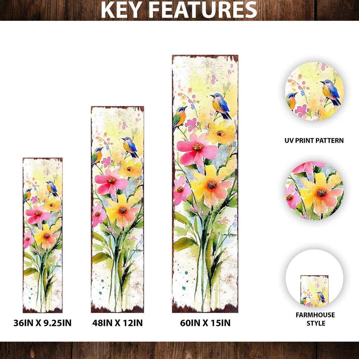 Spring Watercolor Wildflower Porch Sign | Hummingbird Wooden Entryway Decor | Rustic Outdoor Farmhouse Sign | 3 Sizes & Patterns