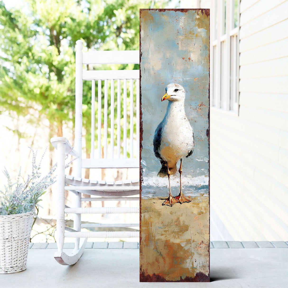 Ocean Seagull Porch Sign | Wooden Entryway Decor | UV Print | Front Porch Plaque | Seagull on the Beach Design | 3 Sizes