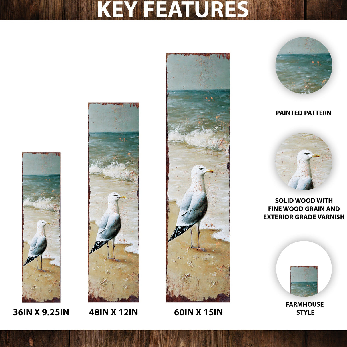 Ocean Seagull Porch Sign | Wooden Entryway Decor | UV Print | Front Porch Plaque | Seagull on the Beach Design | 3 Sizes