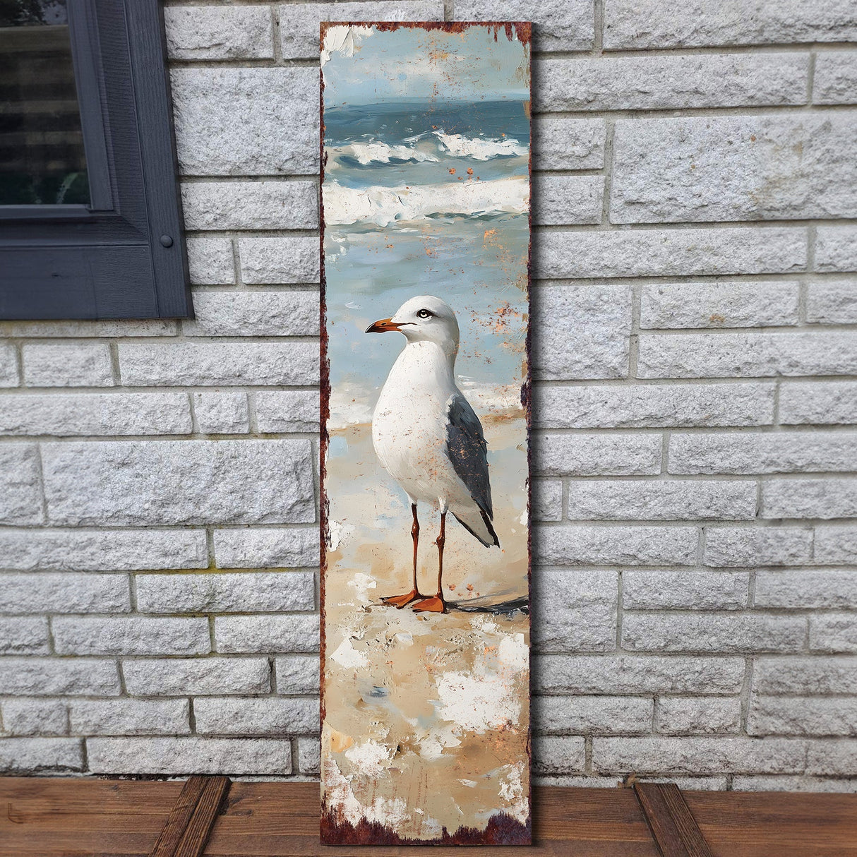 Ocean Seagull Porch Sign | Wooden Entryway Decor | UV Print | Front Porch Plaque | Seagull on the Beach Design | 3 Sizes