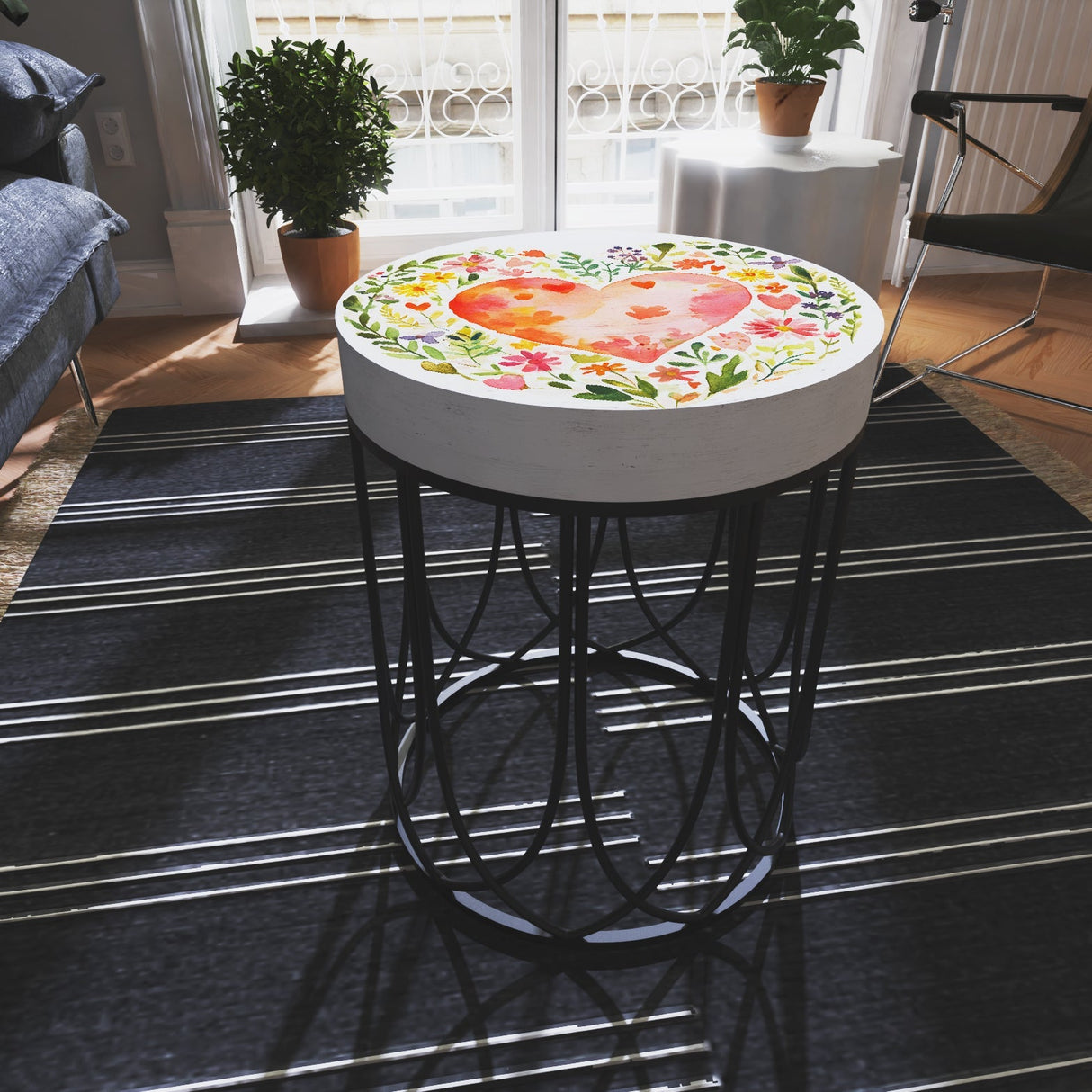 Heart & Botanical Accent Table