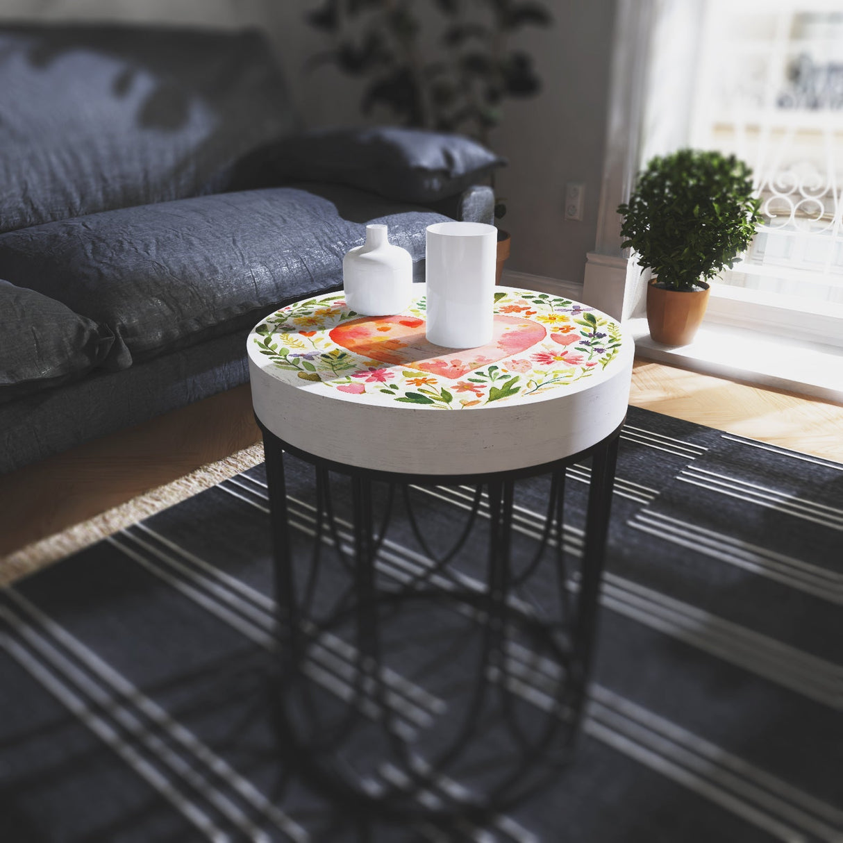 Heart & Botanical Accent Table