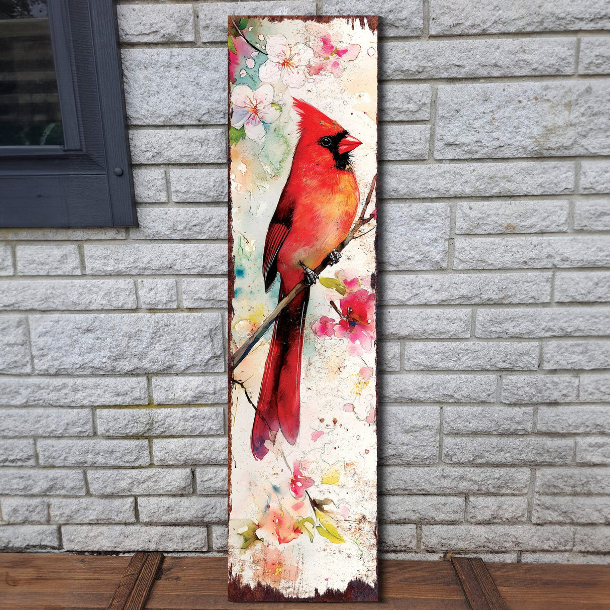 Spring Cardinal Porch Sign | Wooden Entryway Decor | UV Print | Front Porch Plaque | Wildflowers Design | 3 Sizes