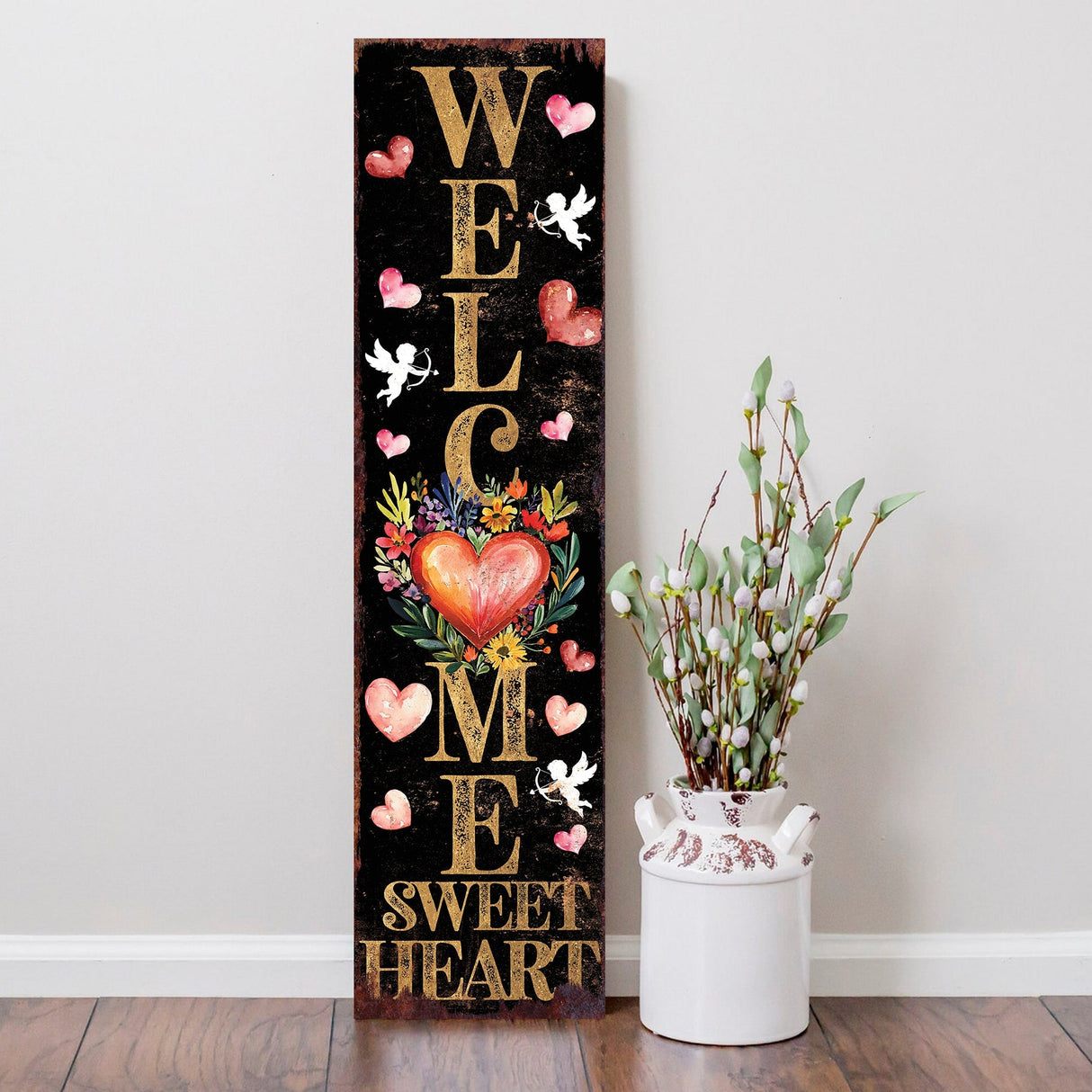 Welcome Sweet Heart Valentine’s Day Porch Sign | Wooden Entryway Decor | UV Print | Front Porch Plaque | 3 Sizes