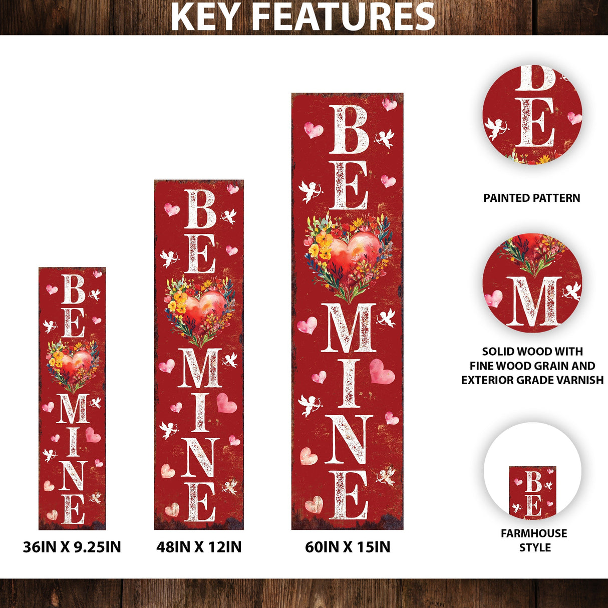 Be Mine Valentine’s Day Porch Sign | Wooden Entryway Decor | UV Print | Front Porch Plaque | Romantic Home Decor | 3 Sizes