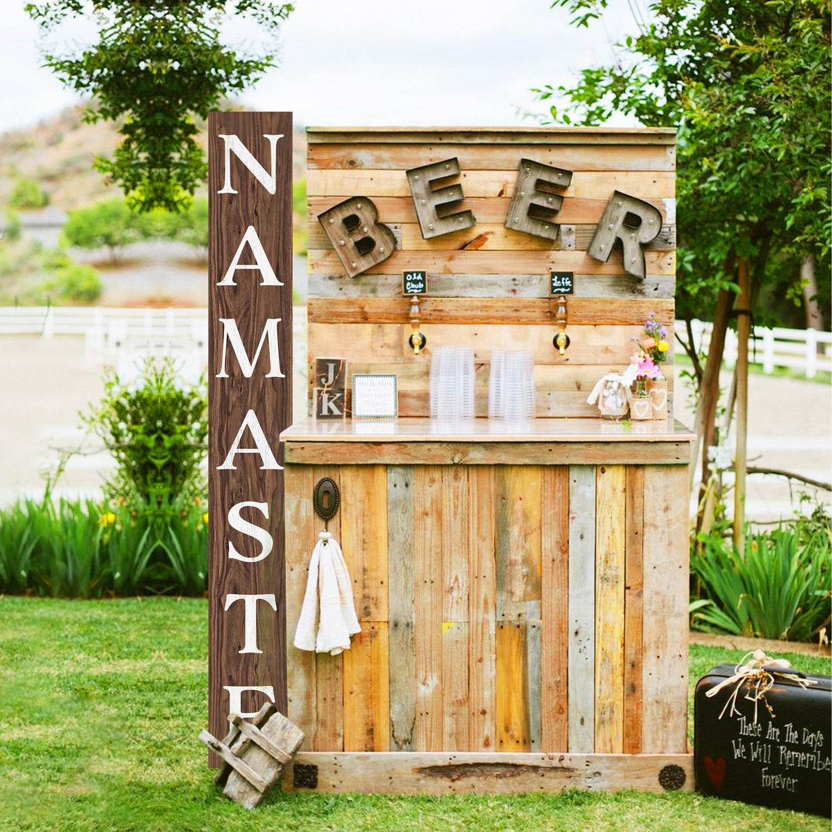 Namaste Wooden Porch Sign - Rustic 72" Welcome Decor - Mindful Home Entryway Gift Fun Door Sign