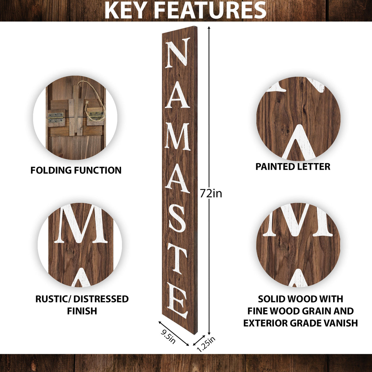 Namaste Wooden Porch Sign - Rustic 72" Welcome Decor - Mindful Home Entryway Gift Fun Door Sign