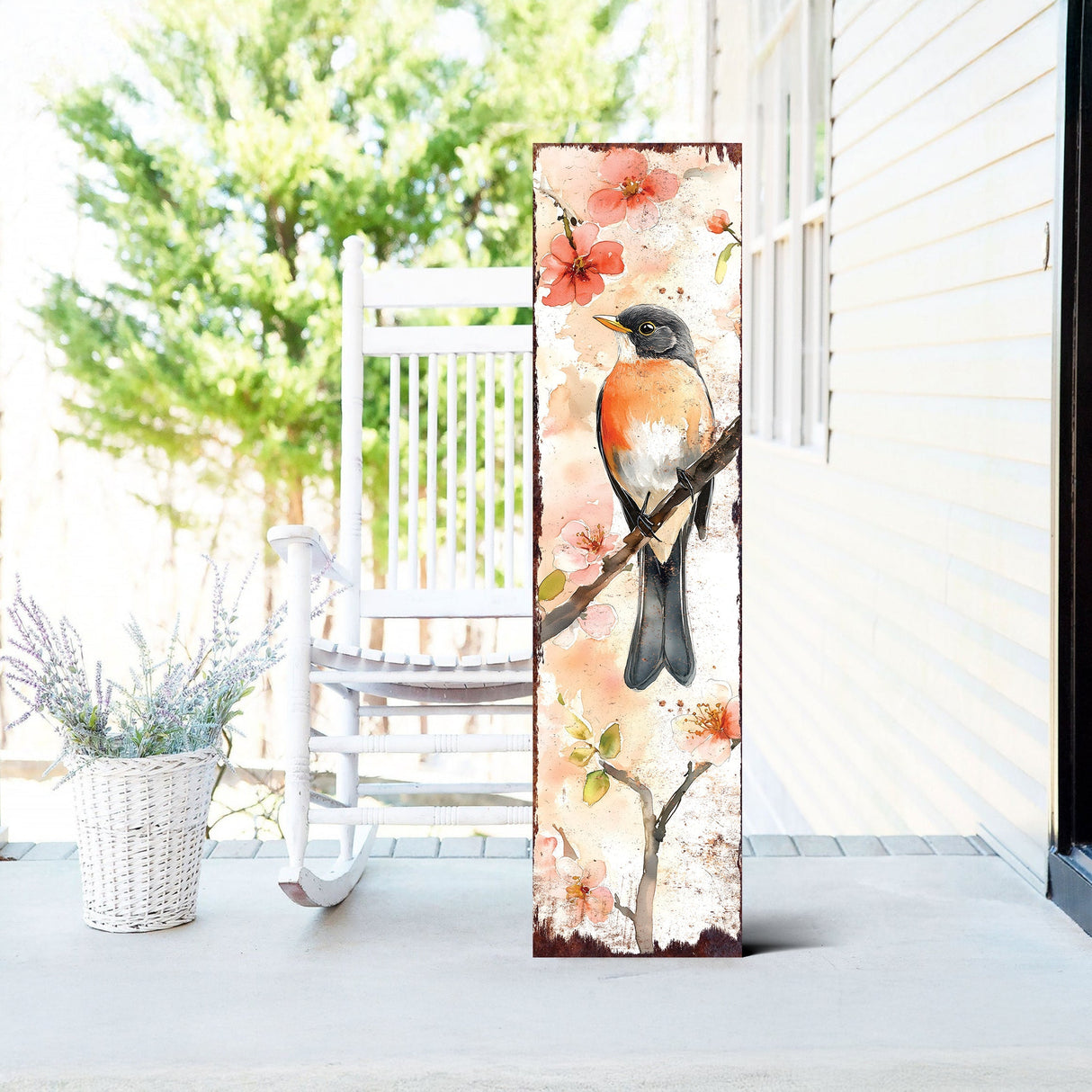 Spring American Robin Porch Sign | Wooden Entryway Decor | UV Print | Front Porch Plaque | Seasonal Home Decor | 3 Sizes