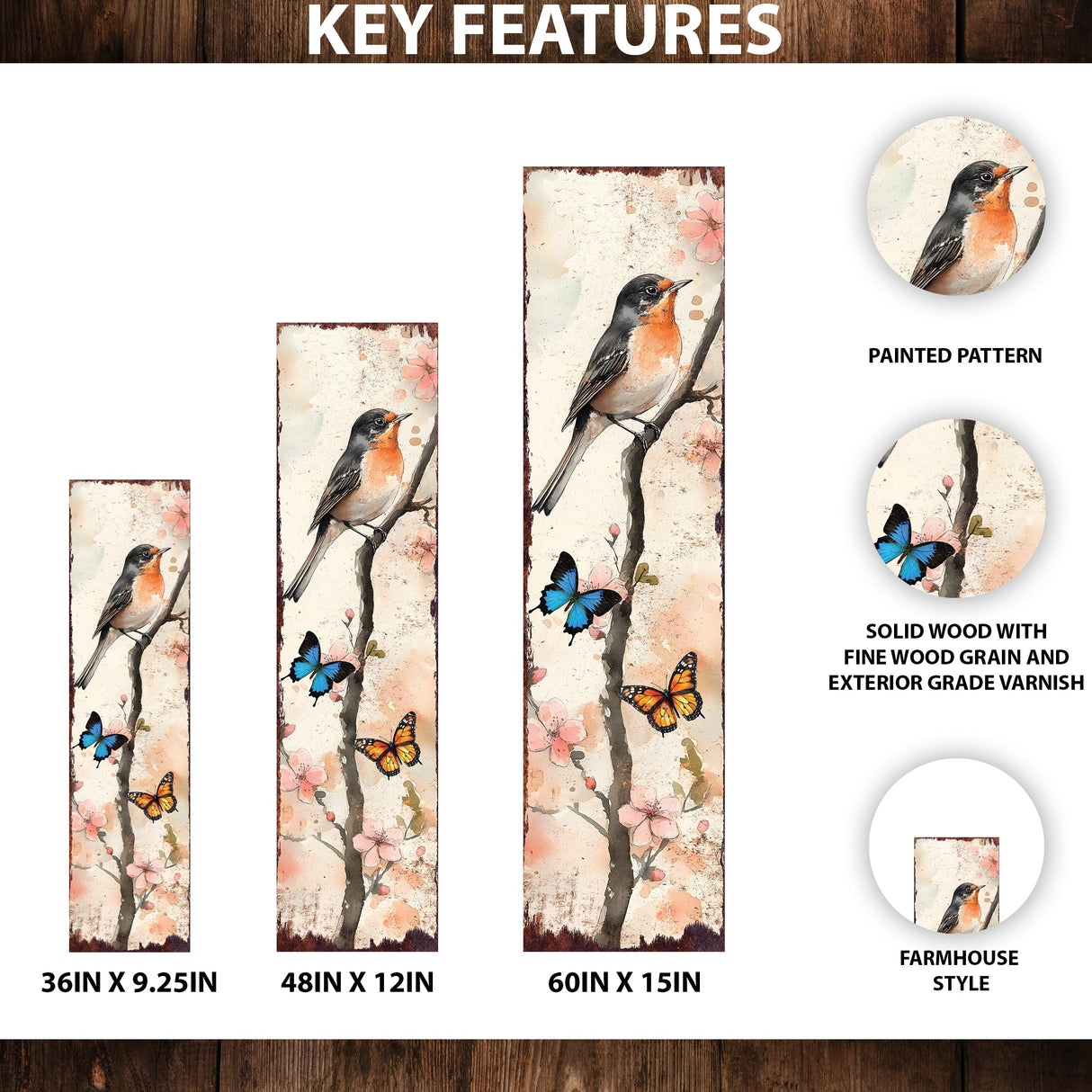 Spring American Robin Porch Sign | Wooden Entryway Decor | UV Print | Front Porch Plaque | Seasonal Home Decor | 3 Sizes