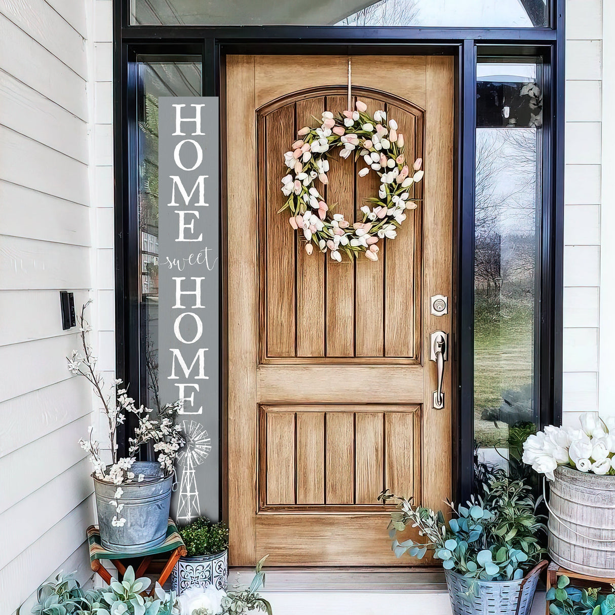 72in Home Sweet Home Porch Sign | Everyday Rustic Wood Front Door Decor | Farmhouse Porch Sign Decorations | Patio Decor | Wooden Decor