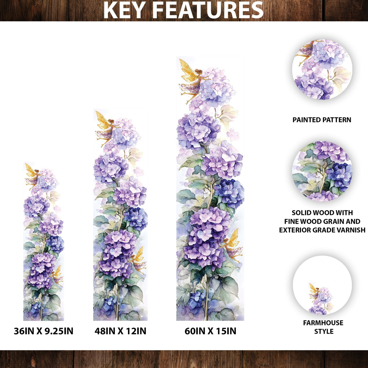 Spring Fairy Hydrangeas Porch Sign | Wooden Entryway Decor | UV Print | Front Porch Plaque | Seasonal Home Decor | 3 Sizes