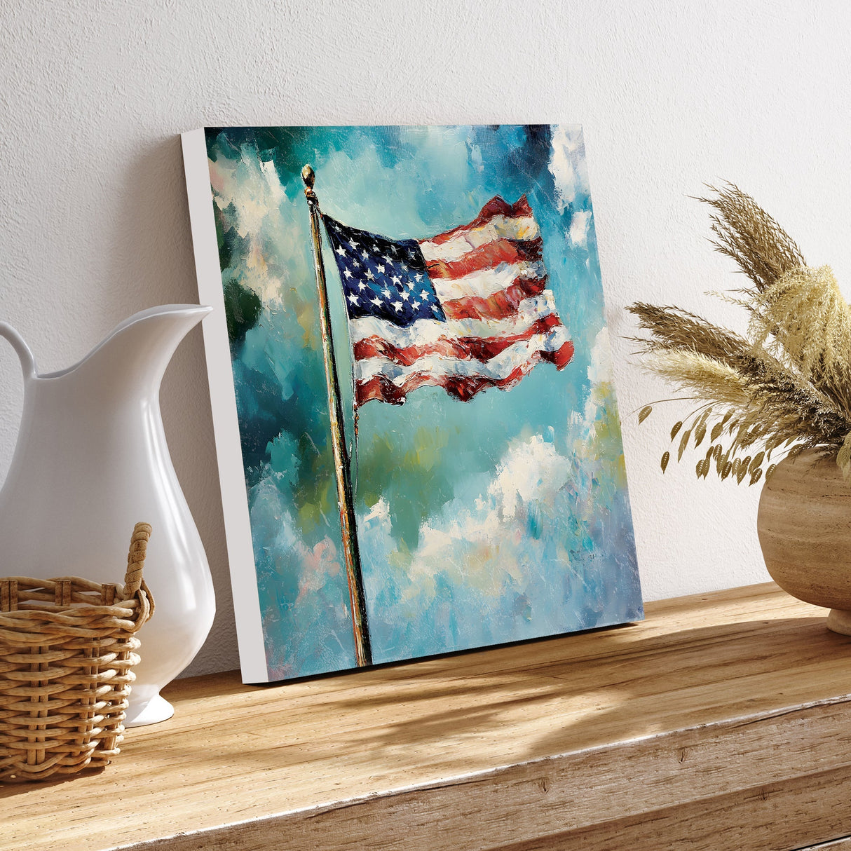 4th of July USA Flag Wall Decor Art | UV Print Canvas | Oil Paint Style Indoor Wall Art | 3 Sizes