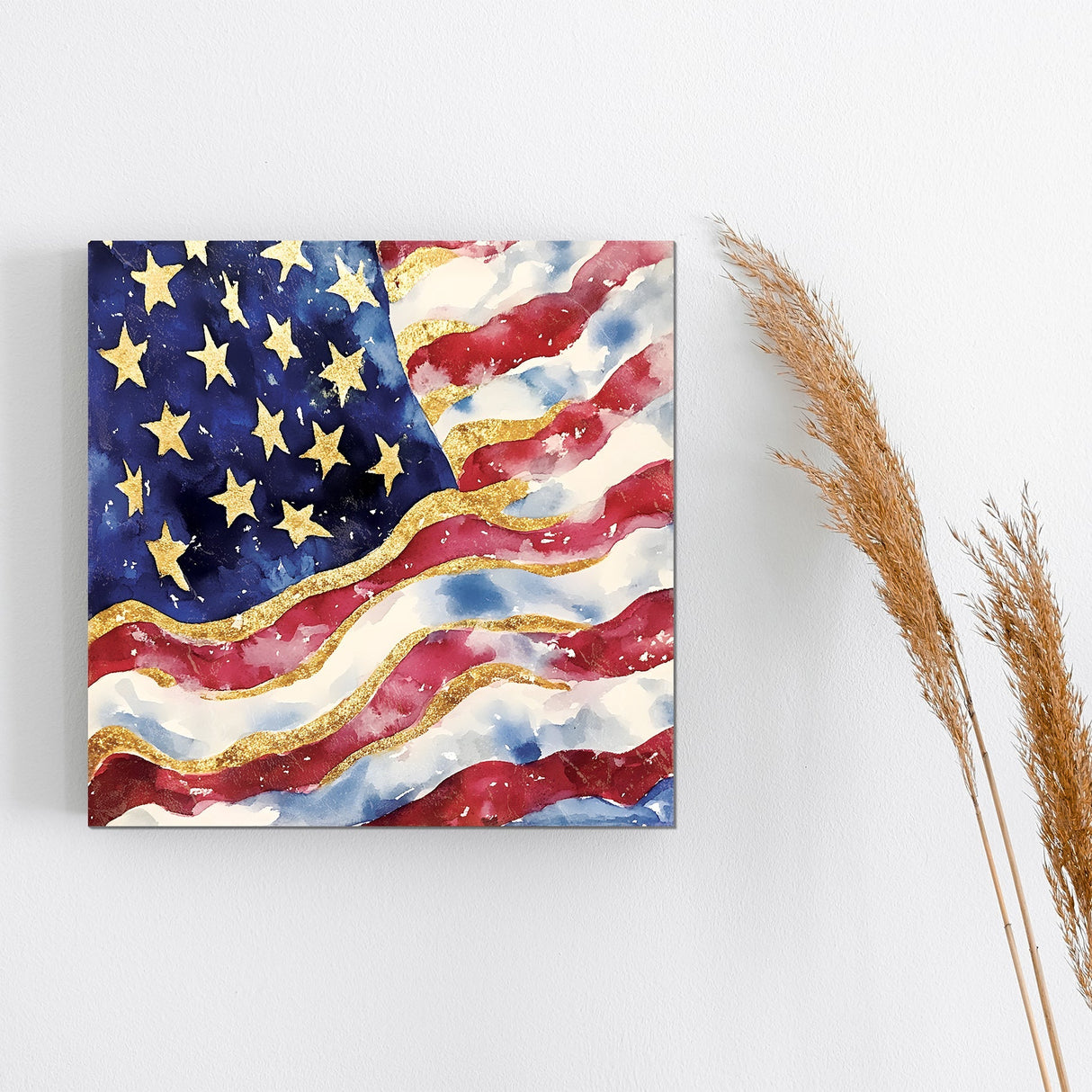 4th of July USA Flag Wall Decor Art | UV Print Canvas | Watercolor Paint Style Indoor Wall Art | 3 Sizes