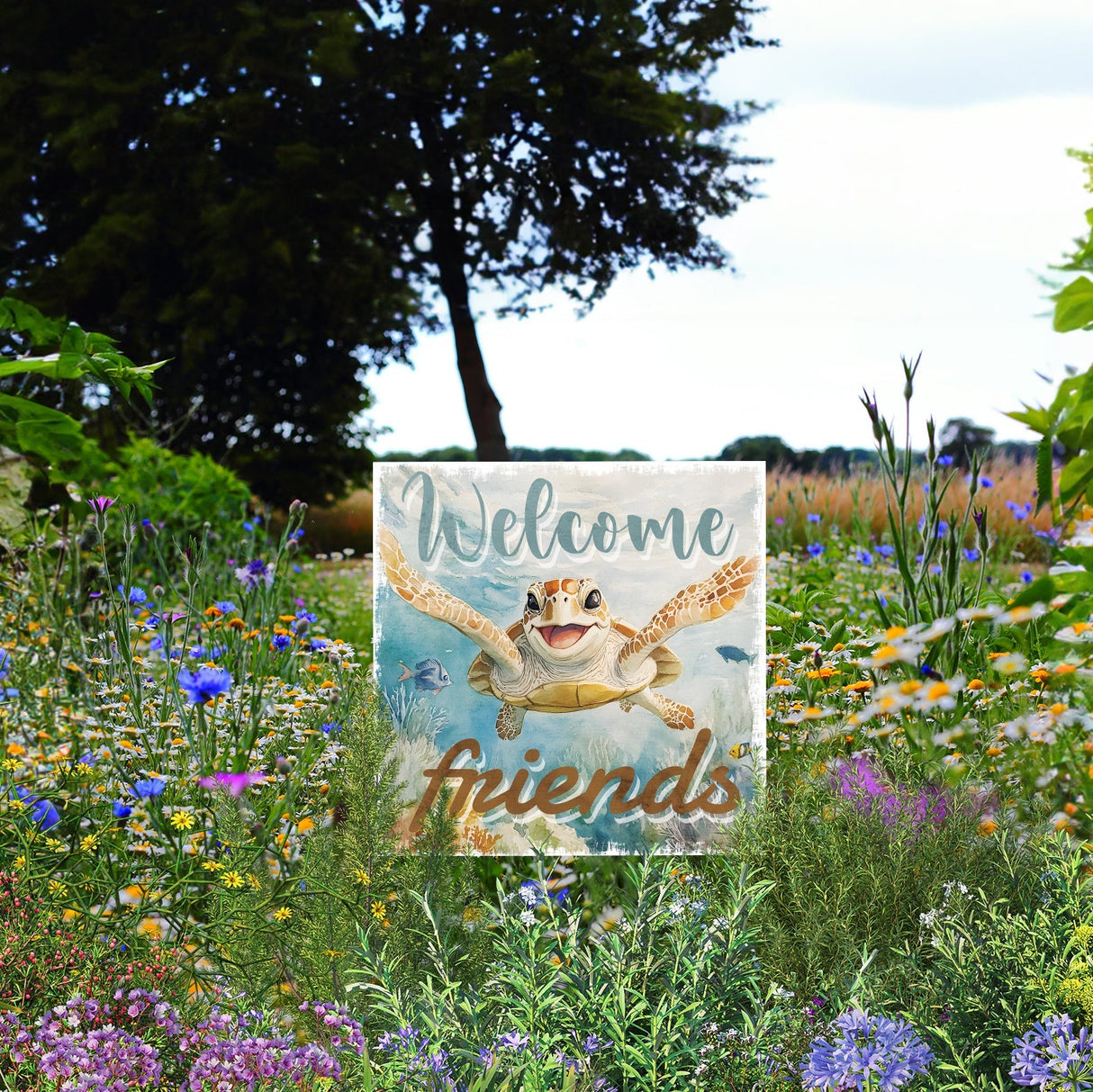 Ocean Turtle Garden Stake | UV Print | Coastal Welcome Sign for Garden Yard Decor | Beach Outdoor Decoration | 2 Sizes