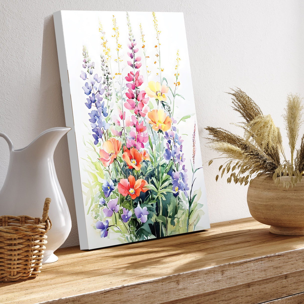 Alaskan Summer Wildflower Watercolor Art | Fireweed, Lupine, Arctic Poppy & Mountain Avens | Nature-Inspired Canvas Wall Decor | 12x16in